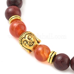 Natural Striped Agate & Wood Round Beads Stretch Bracelets for Men Women&nbsp;BJEW-JB12356-02