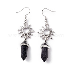 Synthetic Blue Goldstone Bullet with Sun Dangle Earrings&nbsp;EJEW-I276-01P-13