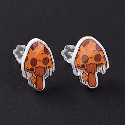 Acrylic Cartoon Mushroom Stud Earrings with Platic Pins for Women&nbsp;EJEW-F293-03D