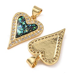 Brass Cubic Zirconia Heart Pendants&nbsp;KK-K385-121G