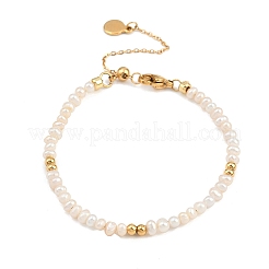 Brass & Natural Pearl Round Beaded Bracelets for Women&nbsp;BJEW-D366-02G