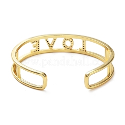 Word LOVE Hollow Carved Cubic Zirconia Cuff Bangle&nbsp;BJEW-D448-14G-RS