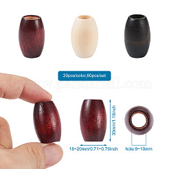 60Pcs 3 Colors Wooden Beads&nbsp;WOOD-CD0001-12