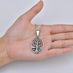Vintage 304 Stainless Steel Hollow Oval with Tree of Life Pendant Necklaces&nbsp;WG4D9D4-01