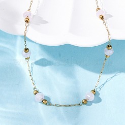 304 Stainless Steel & Glass Link Chain Necklaces&nbsp;NJEW-U026-22G