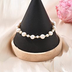 Adjustable Natural Cultured Freshwater Pearl & Brass Beads Slider Bracelets for Women&nbsp;BJEW-JB13878