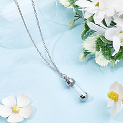 304 Stainless Steel with Clear Glass Cylinder Bottle Urn Ashes Pendant Necklaces&nbsp;NJEW-ME0001-26