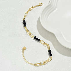 Simple Fashion Rondelle Glass & Iron Paperclip Chain Anklets for Women&nbsp;UC1823-2