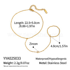 304 Stainless Steel Pave Clear Cubic Zirconia Flat Round Toe Ring Anklets for Women&nbsp;KZ1139