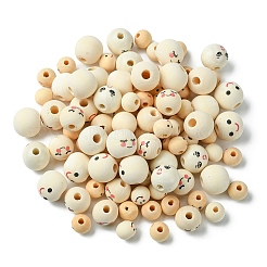 140Pcs 7 Styles  Printed Wood Beads&nbsp;WOOD-YW0001-14