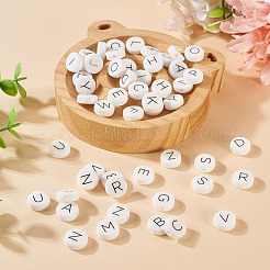 52Pcs 26 Styles Flat Round with Black Letter A~Z Silicone Beads&nbsp;SIL-TA0002-98