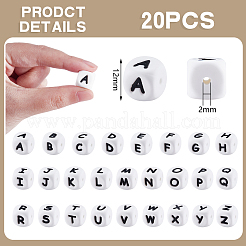 20Pcs White Cube Letter Silicone Beads 12x12x12mm Square Dice Alphabet Beads with 2mm Hole Spacer Loose Letter Beads for Bracelet Necklace Jewelry Making&nbsp;JX432Z