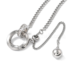 304 Stainless Steel Micro Pave Clear Cubic Zirconia Ring Pendant Twisted Chain Lariat Necklaces&nbsp;NJEW-P318-01P