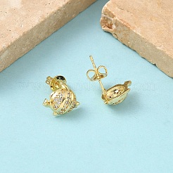 Fish Brass Micro Pave Clear Cubic Zirconia Stud Earrings&nbsp;EJEW-Z144-20G