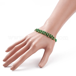 Glass Braided Flower Link Bracelet for Women&nbsp;BJEW-TA00130-01
