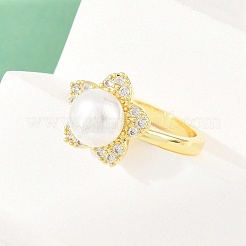 Brass Micro Pave Cubic Zirconia Finger Rings for Women&nbsp;RJEW-D340-02G-02