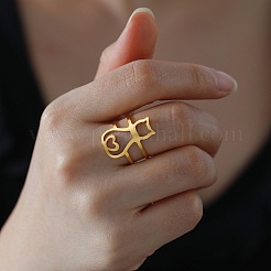 304 Stainless Steel Hollow Cat Open Cuff Ring&nbsp;LS-RJEW-F149-02G