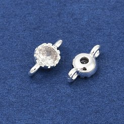 Brass Cubic Zirconia Flat Round Connector Charms&nbsp;KK-H204-02S-04