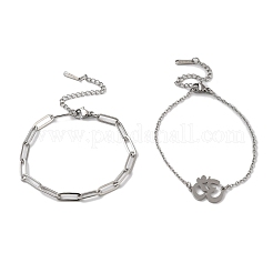 Tarnish Resistant 304 Stainless Steel Paperclip Chains & Cable Chain Bracelet Sets&nbsp;AJEW-U005-05F-P