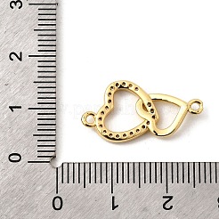 Brass Micro Pave Clear Cubic Zirconia Double Heart Connector Charms&nbsp;KK-I360-013G-02