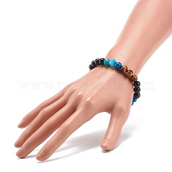Natural Agate & Tiger Eye & Black Onyx Round Beaded Stretch Bracelet&nbsp;BJEW-JB08400-02