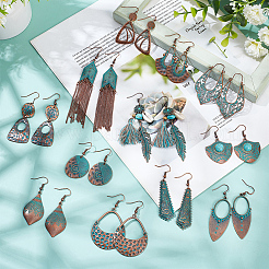 12 Pair 12 Style Tibetan Style Alloy Geometry Dangle Earrings&nbsp;EJEW-AN0003-85