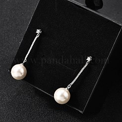 925 Sterling Silver Clear Cubic Zirconia Round Dangle Stud Earrings&nbsp;EJEW-L300-06P