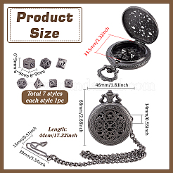 Vintage Alloy Flat Round Hollow Pocket Watch with Brass Curb Chain&nbsp;AJEW-PH0007-68B