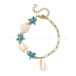 Dyed Synthetic Turquoise & Natural Cowrie Shell Charm Bracelets&nbsp;BJEW-JB13857