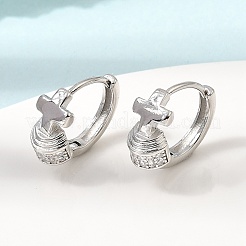 Cross Brass Micro Pave Cubic Zirconia Hoop Earrings&nbsp;KK-CBAEEA8-37P