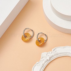 Natural Tiger Eye Pi Disc/Donut Dangle Hoop Earrings&nbsp;EJEW-JE05132-02