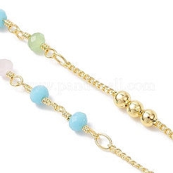 Faceted Glass and Brass Rosary Bead Necklaces&nbsp;NJEW-JN05672