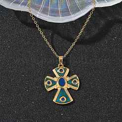 Religion 304 Stainless Steel Enamel Teal Pendant Necklaces for Women&nbsp;NJEW-C118-01B-G