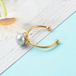 Shell Pearl Round Beads Cuff Rings&nbsp;RJEW-JR00375