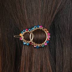 Alloy Hollow Geometric Natural Agate Beads Hair Barrettes&nbsp;PHAR-JH00059-01