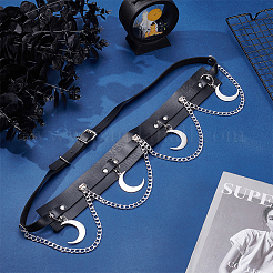 1Pc Iron Moon Tassel Black Imitation Leather Waistbands&nbsp;AJEW-UN0002-95