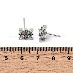 Rhombus Brass Micro Pave Cubic Zirconia Stud Earrings&nbsp;EJEW-L306-02P