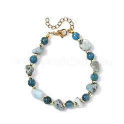 Round Natural Apatite and Larimar Nuggets Beaded Bracelets with 304 Stainless Steel End Chains&nbsp;BJEW-JB14375