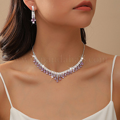 Alloy Rhinestone Teardrop Tassel Necklaces & Stud Earrings Sets&nbsp;FS-WG9D3B7-01