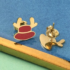 Christmas Theme 304 Stainless Steel Enamel Elk Stud Earrings&nbsp;EJEW-Z139-01G