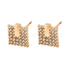 Square Brass Micro Pave Clear Cubic Zirconia Stud Earrings for Women&nbsp;EJEW-G428-12G-02