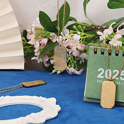 4Pcs Stainless Steel Embossed Rectangle Tag Pendant Necklaces&nbsp;NJEW-CO0001-02G