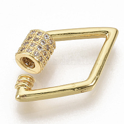 Brass Micro Pave Clear Cubic Zirconia Screw Carabiner Lock Charms&nbsp;ZIRC-S066-006