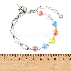 304 Stainless Steel & Electroplated Glass Link & Charm Bracelets&nbsp;BJEW-JB13976-02