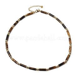 Natural Tiger Eye & Synthetic Non-magnetic Hematite Column Beaded Necklaces with 304 Stainless Steel End Chains&nbsp;NJEW-K301-01B
