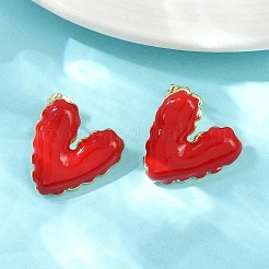 Brass Enamel Heart Stud Earrings&nbsp;EJEW-L273-01G-01