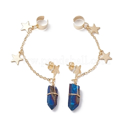 3 Pairs 3 Color Dyed Natural Quartz Crystal Irregular Nuggets Dangle Stud Earrings Crawler Earrings&nbsp;EJEW-TA00354