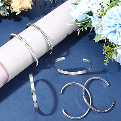 6Pcs C-Shaped 201 Stainless Steel Grooved Cuff Bangles&nbsp;STAS-BBC0008-40