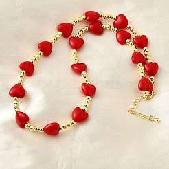 Brass & ABS Imitation Pearl Heart and Round Beaded Necklaces for Women&nbsp;NJEW-D314-11A-G