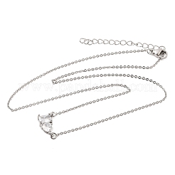 Brass Pave Cubic Zirconia Rectangle and Heart Pendant Cable Chain Necklaces&nbsp;KK-CBAB173-04P-04